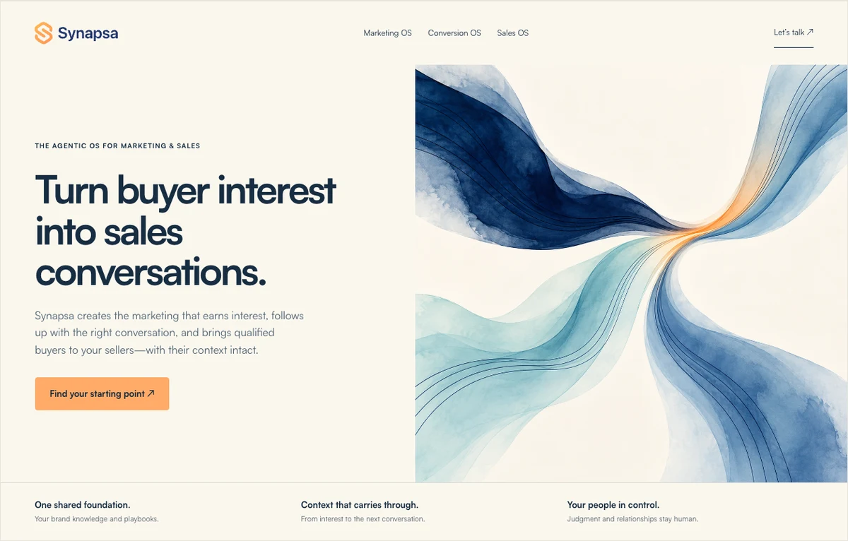 Field Intelligence homepage hero exploration: Flowing connection, on the way to Open Field.