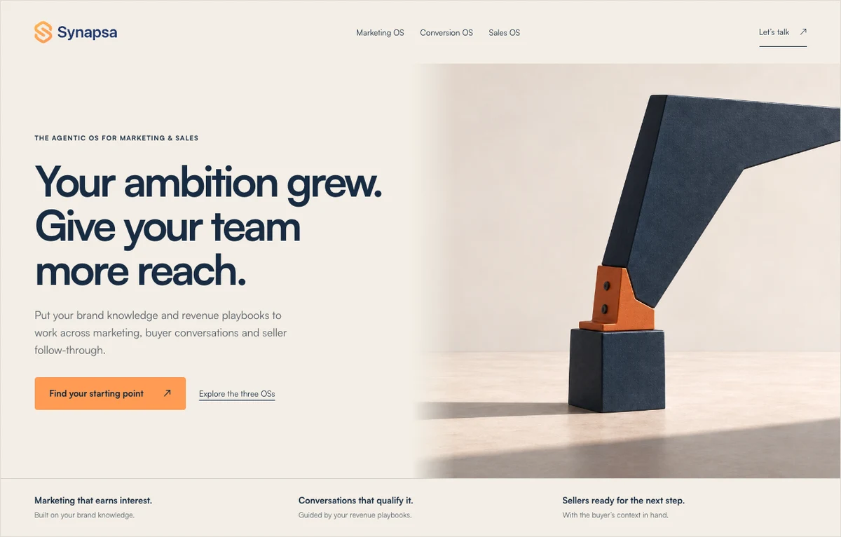Quiet Leverage homepage hero exploration: Sculptural balance and restrained confidence.