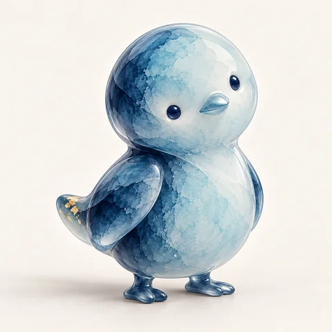 Pip, a small blue bird in satin glass.