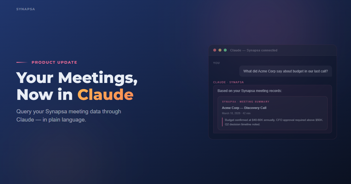 Your pipeline patterns were always in your meetings. Now Claude can find them.
